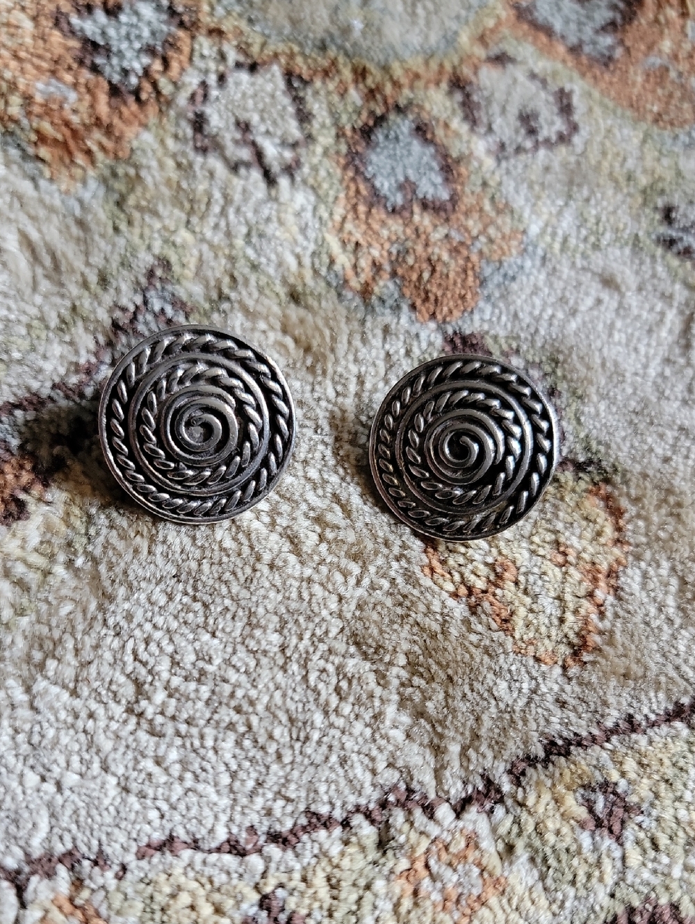 Vintage Sterling 925 Silver Spiral Rope Round Clipon Earrings
